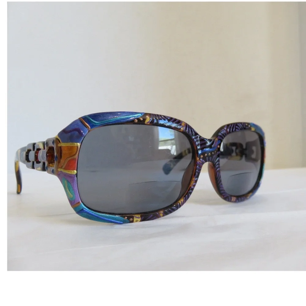 Hand Painted Bifocal Sunglasses +2.50 Oversized Square Tortoise R537BF/T Multi